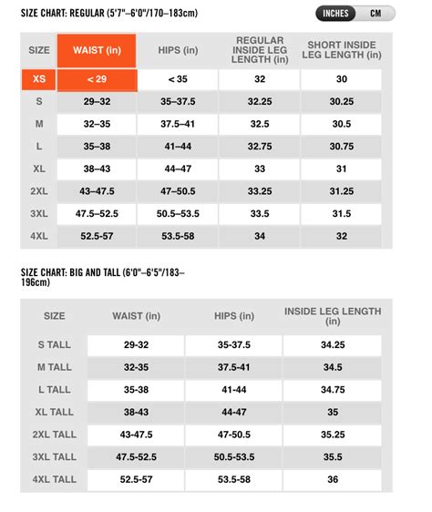 nike tech pants size chart